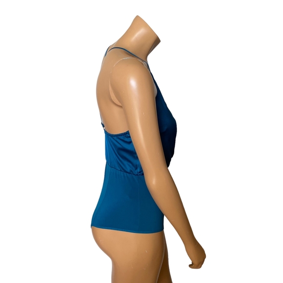 Bebe Blue Satin Bodysuit Medium - Picture 3 of 8
